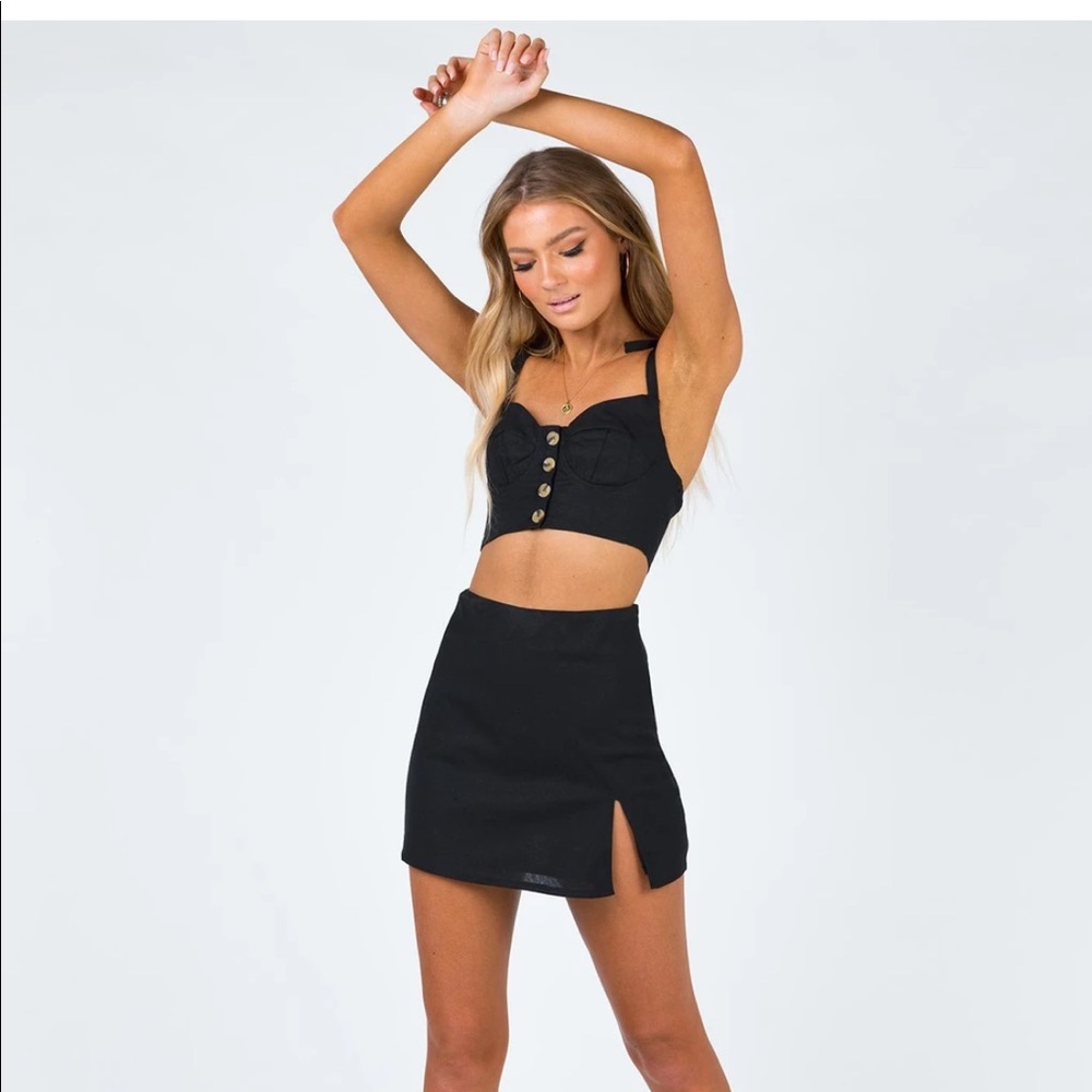 Princess Polly Black mini skirt and crop top set